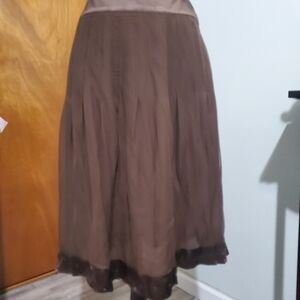 Worthington NWT 100% Silk Brown A-Line Skirt Size 12 Lined Midi